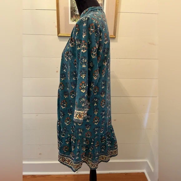 Victoria Dunn bohemian tunic dress in a rich teal print floral100% cotton sizeLG - Picture 2 of 11